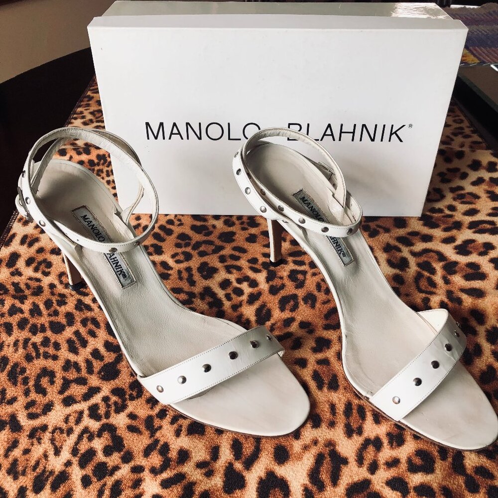 Authentic MANOLO BLAHNIK White Leather Sandals Size 40 (US 9)